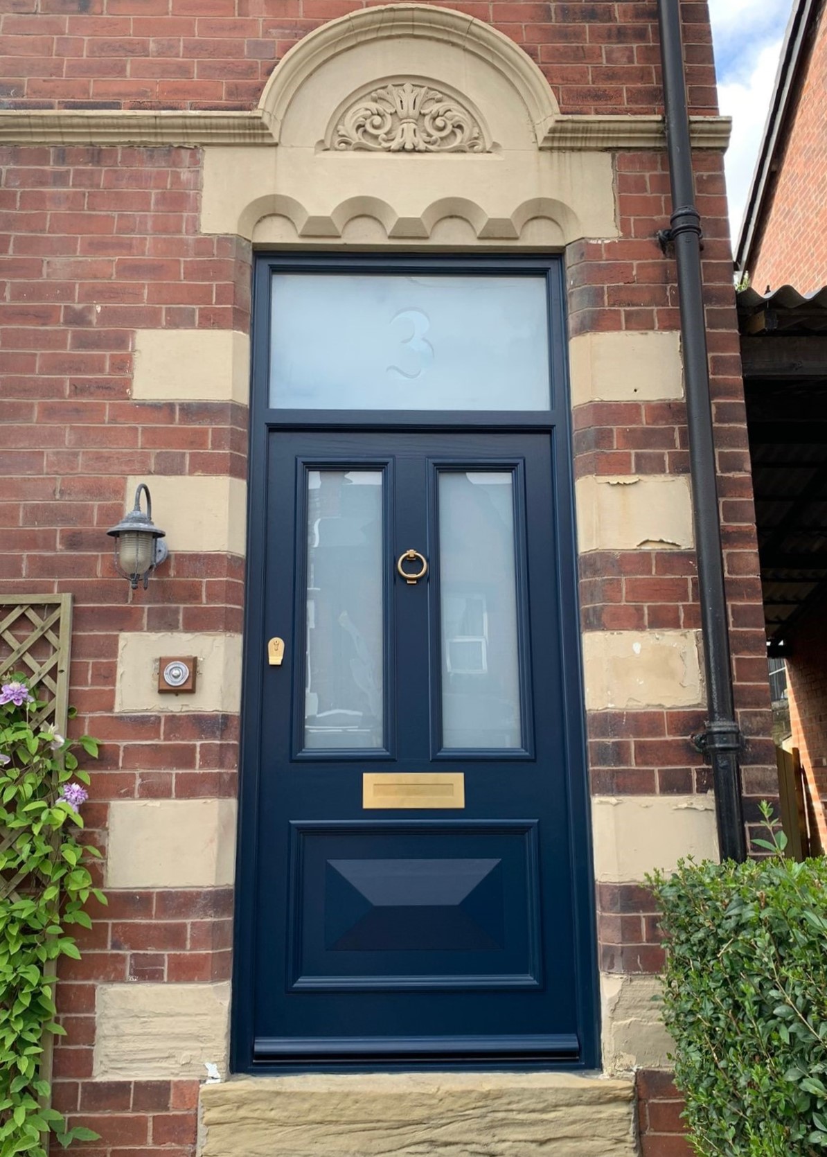 Blue Three Panelled Door with Top Light No.3 - 5