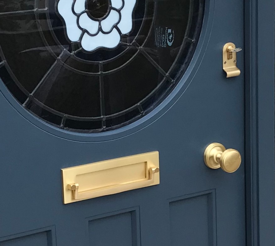 Satin Brass on Navy Blue Door 2